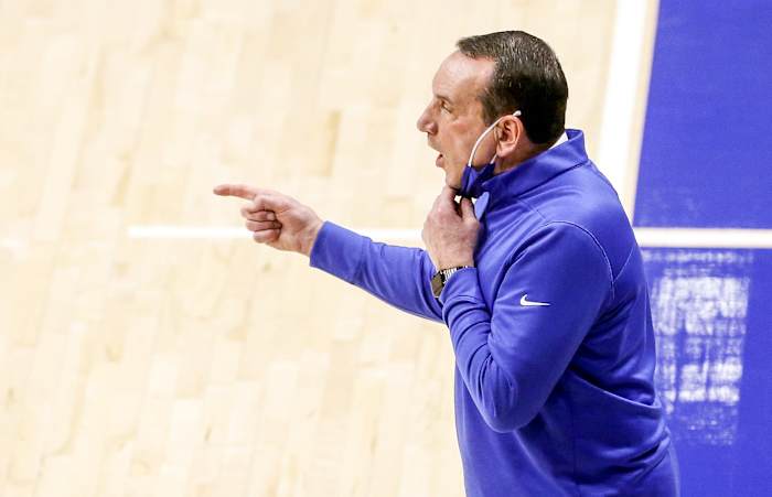 Duke's Coach K yells on the sideline